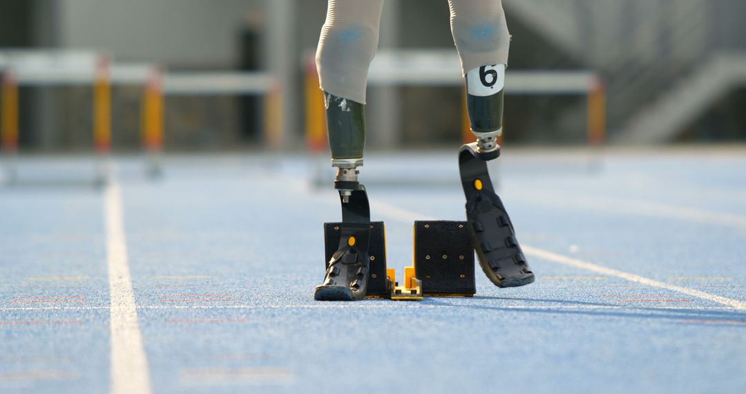 Paralympic Athlete Preparing for Race with Running Blades on Track - Free Images, Stock Photos and Pictures on Pikwizard.com