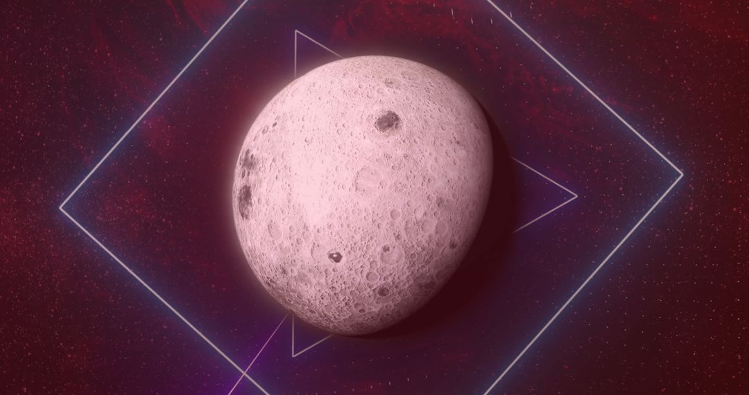 Geometric Neon Art with Moon in Starry Space