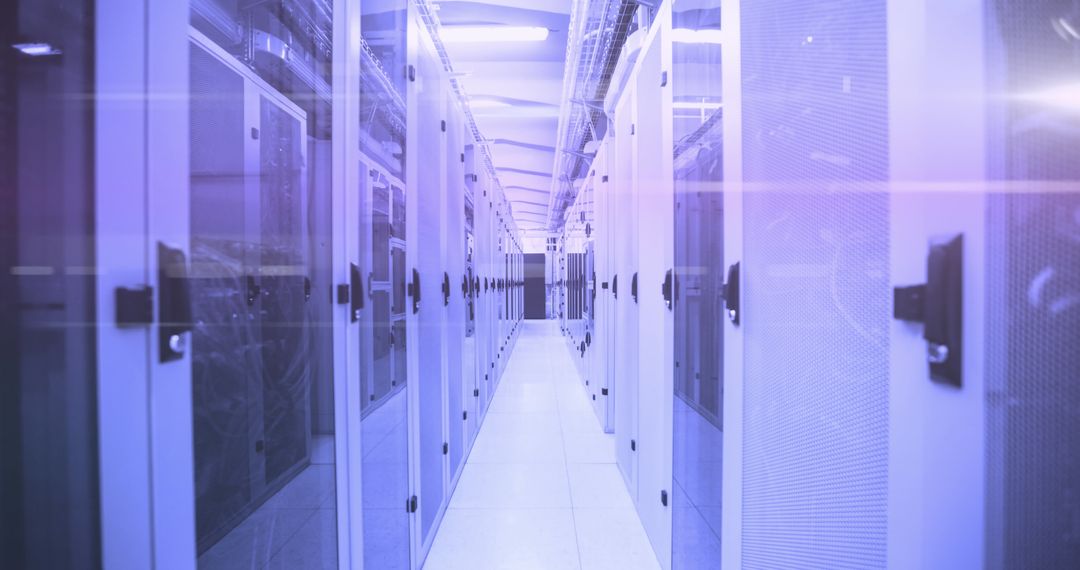 High-Tech Data Center with Mathematical Data Overlay