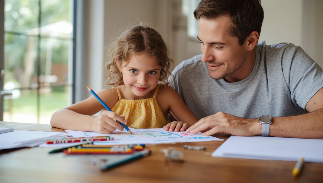 Father and Daughter Bonding through Creative Drawing at Home