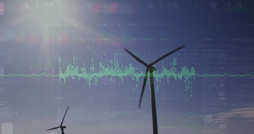 Digital Finances Overlapping Wind Farm Landscape
