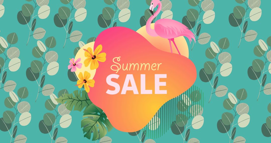 Eye-Catching Summer Sale Advertisement with Flamingo and Floral Design
