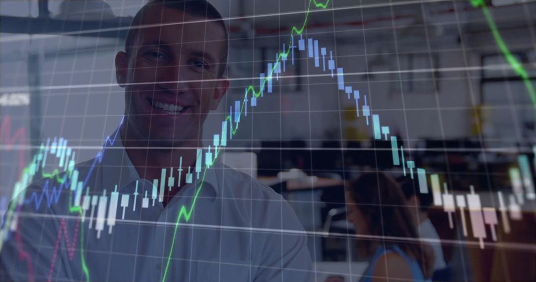 Successful Businessman Amidst Dynamic Stock Market Graphs