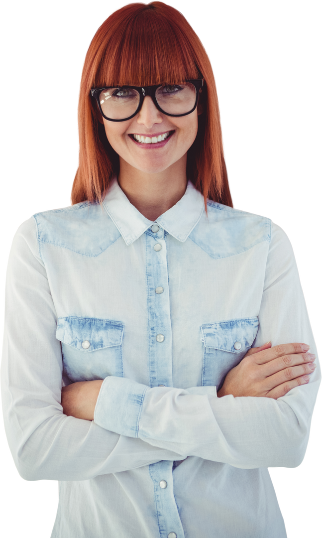 Transparent Portrait of Hipster Woman with Red Hair Wearing Glasses and Denim Shirt - Download Free Stock Images Pikwizard.com