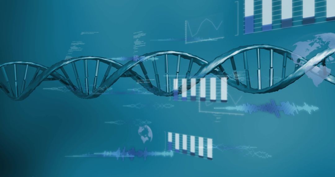 DNA Strand with Scientific Data and Graphs Background