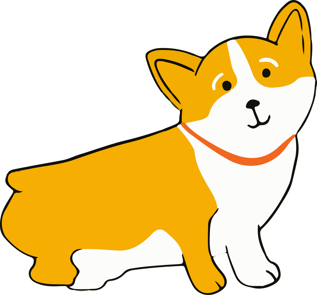 Playful Cartoon Corgi Dog in Flat Style on Transparent Background