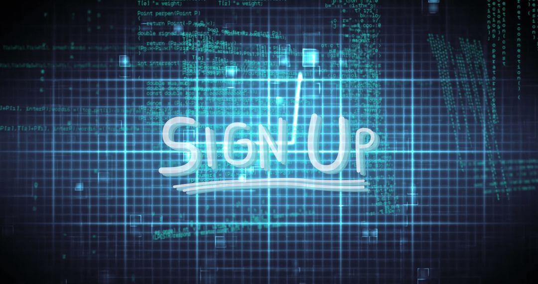 Digital Sign-Up Screen with Glowing Code Background
