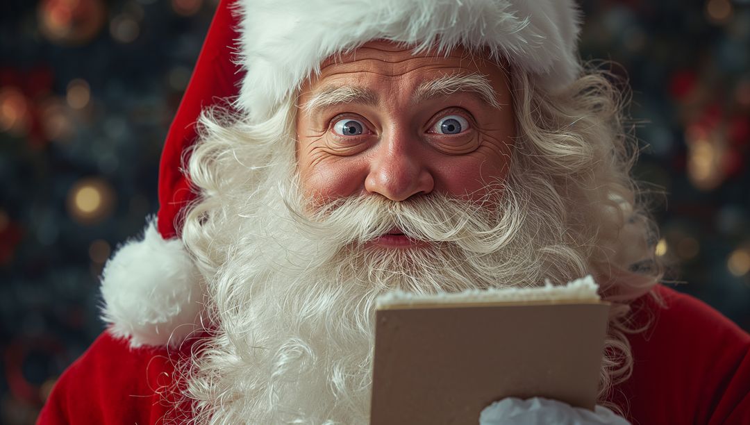 Santa Claus Holding Notebook in Festive Setting