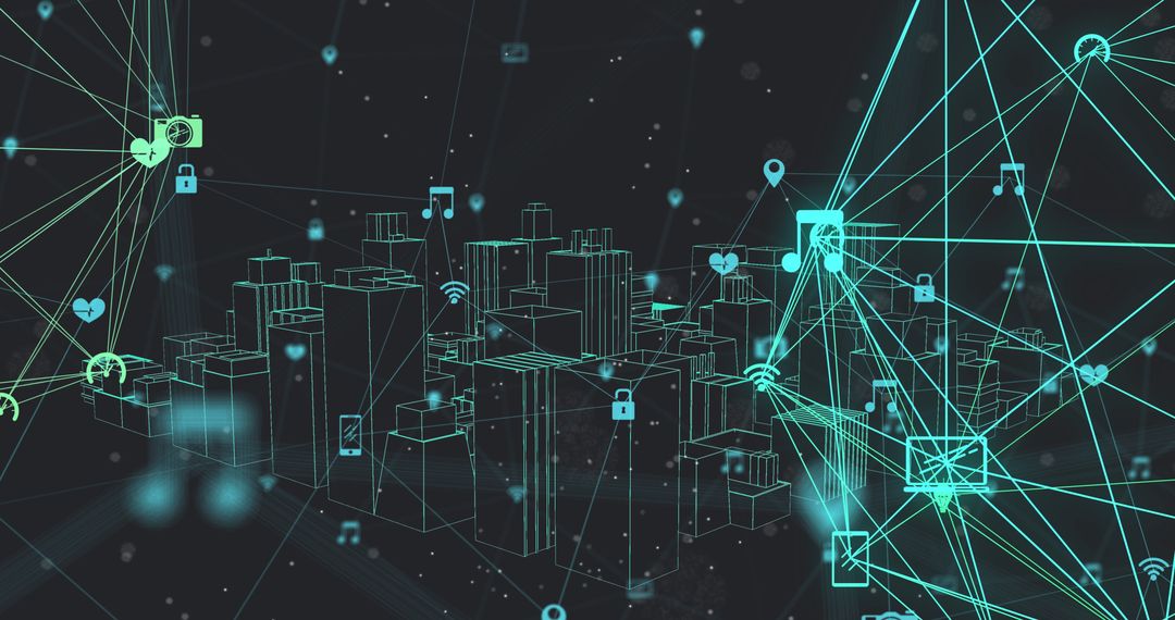 Futuristic Digital Network Layering Cityscape