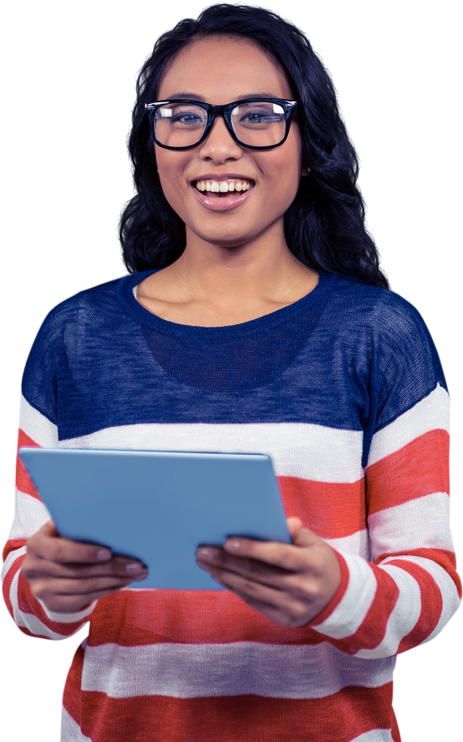 Smiling Asian Woman Holding Tablet with Transparent White Background - Download Free Stock Images Pikwizard.com