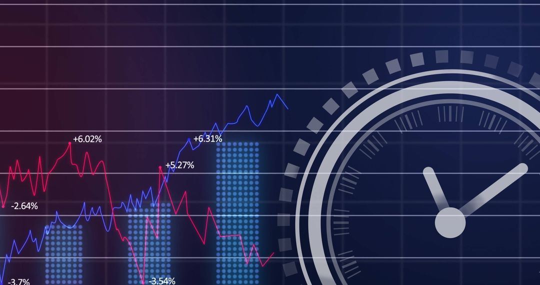 Data Analytics Dashboard with Line Charts and Clock Graphic