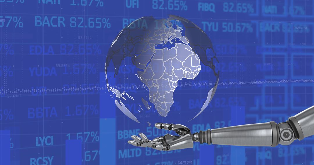 Robotic Arm with Digital Data Globe Overlay