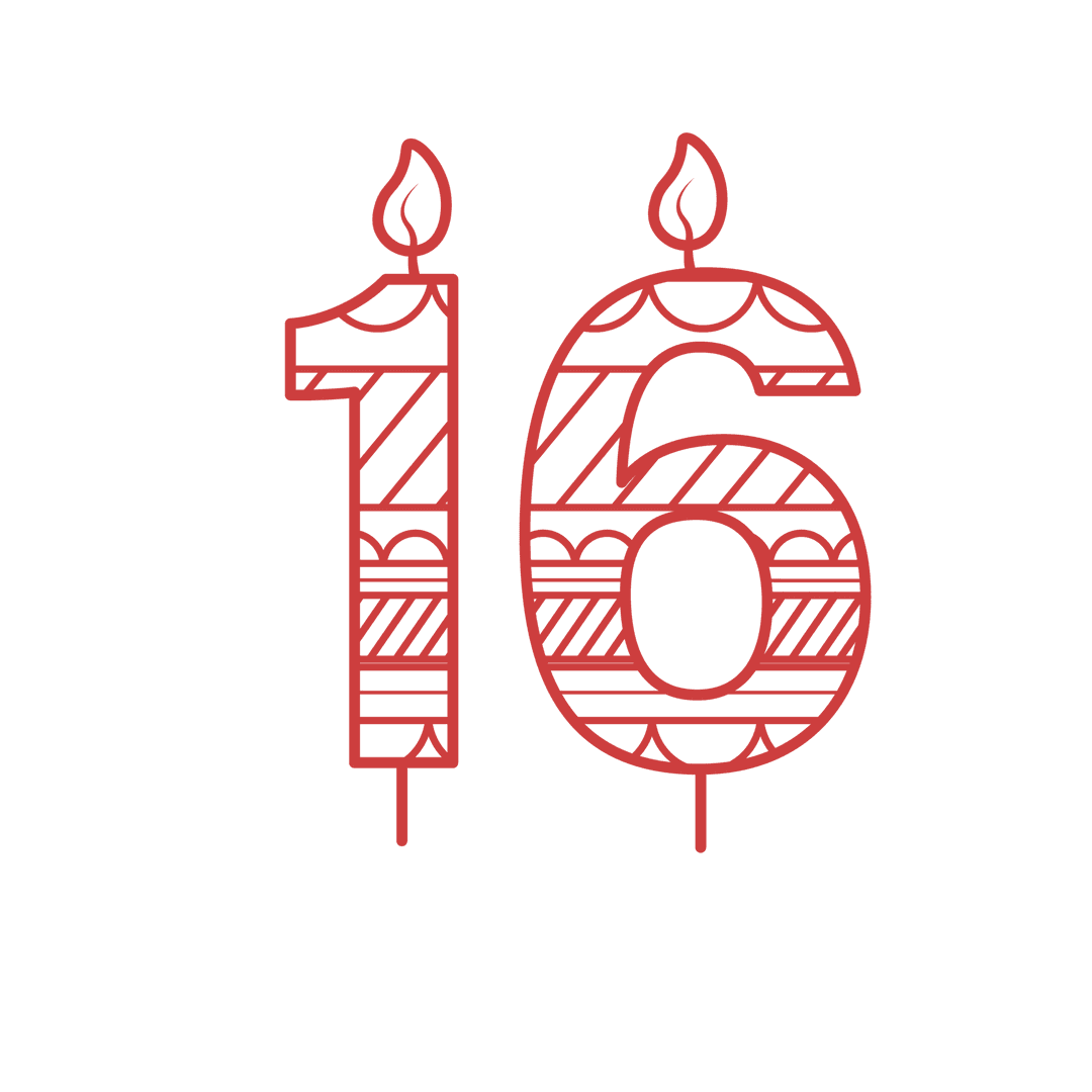 Red Number 16 Birthday Candle Vector on Transparent Background