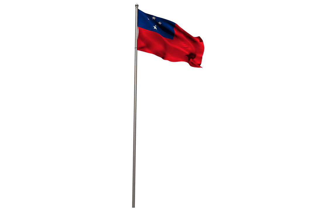 Transparent Flag of Samoa Waving on Flagpole Isolated