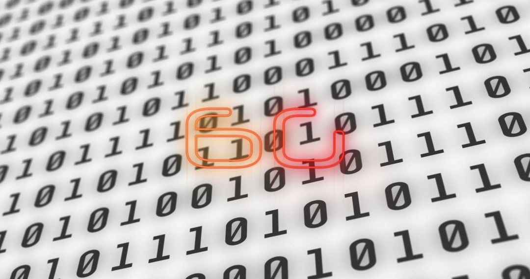 6G Innovation Neon Glow Over Binary Code Background