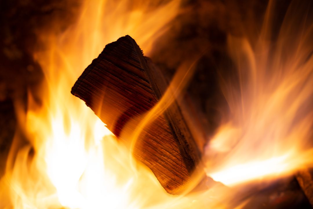 Close-Up of Burning Log with Vibrant Flames