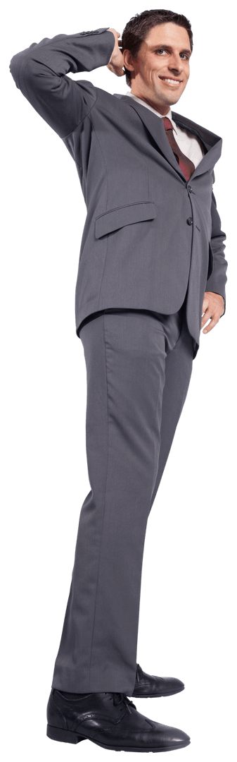 Confident Businessman Scratching Head on Transparent Background