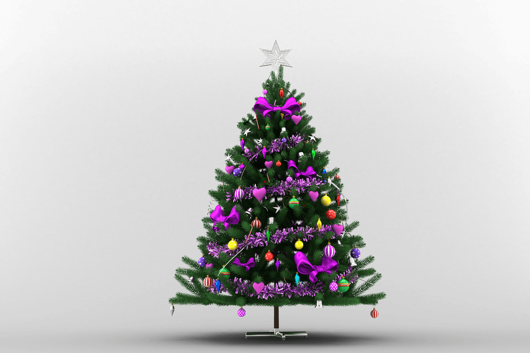 Transparent Christmas Tree with Purple Décor and Star Topper