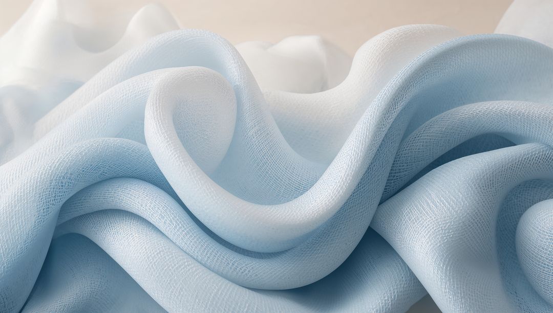Soft Pale Blue Draped Textile with Subtle Texture and Satin Sheen, 3D Rendered Abstract