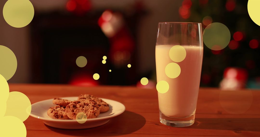 Milk and Cookies with Christmas Bokeh Lights