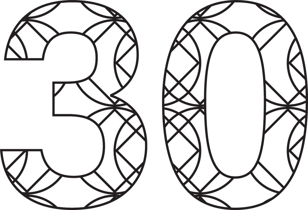 Stylish Black Number 30 with Pattern on Transparent Background
