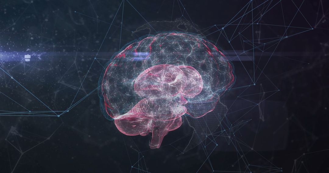 Digital Brain with Network Links on Dark Background