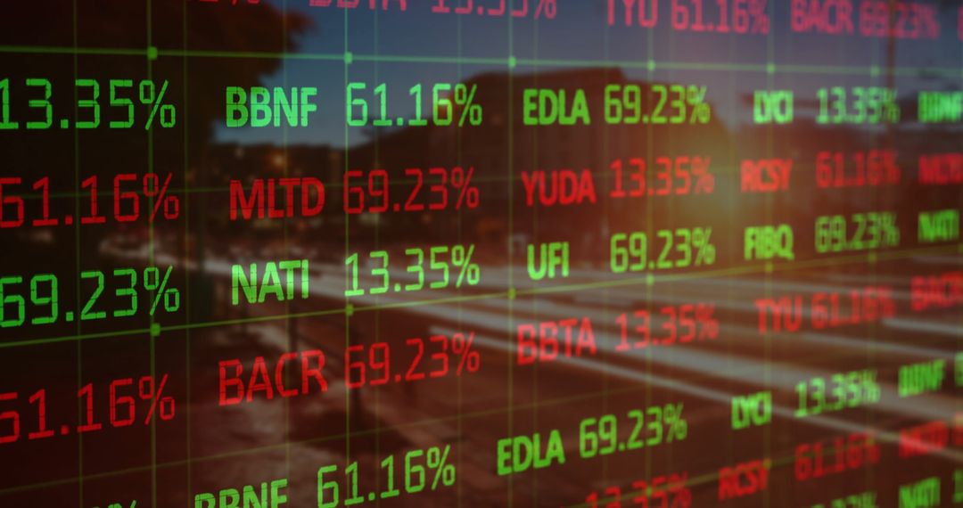 Stock Market Display Reflecting Urban Environment