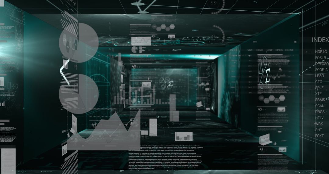 Futuristic data science interface with graphs and equations