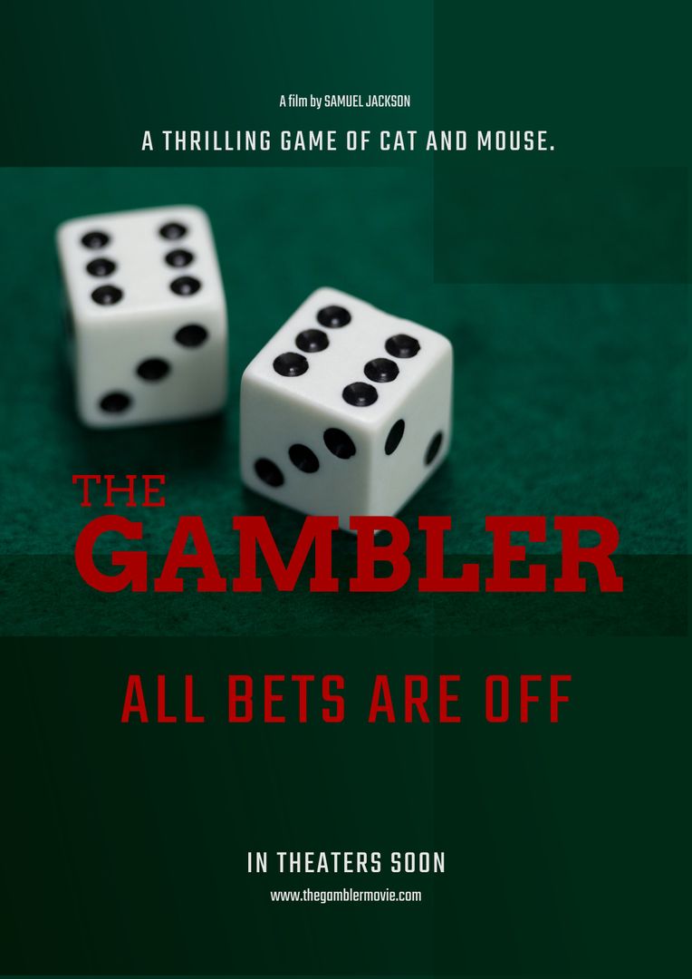 Thrilling Gambling Movie Poster with Dice and Green Background - Download Free Stock Templates Pikwizard.com