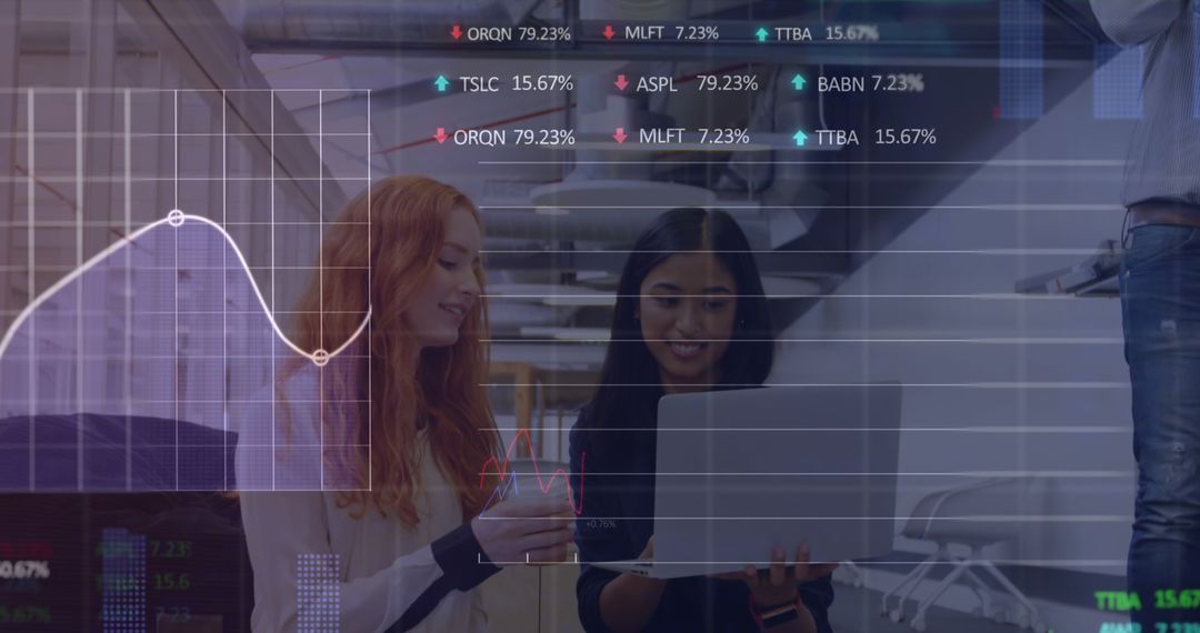 Collaboration in Modern Office with Overlapping Stock Market Data Graphs - Free Images, Stock Photos and Pictures on Pikwizard.com