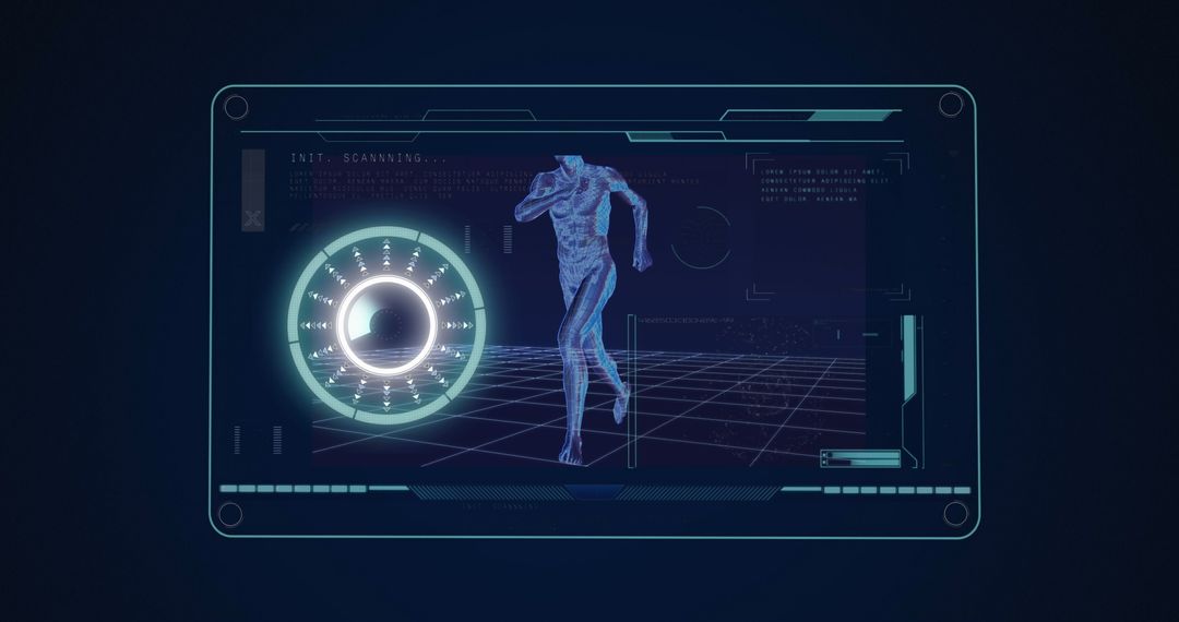 Digital Interface Scanning Athlete Hologram in Motion