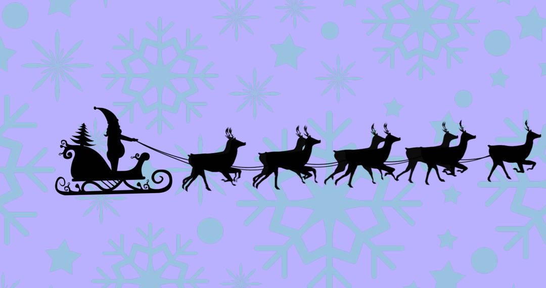 Festive Santa Silhouette with Reindeer on Winter Snowflake Background