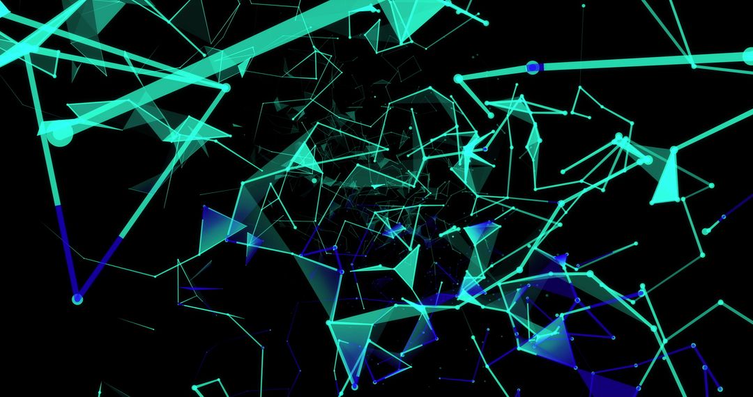 Abstract Digital Tunnel with Geometric Web on Black Background