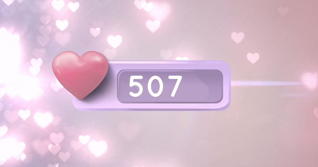 Floating Heart Icons with Digital Counter on Soft Pink Background