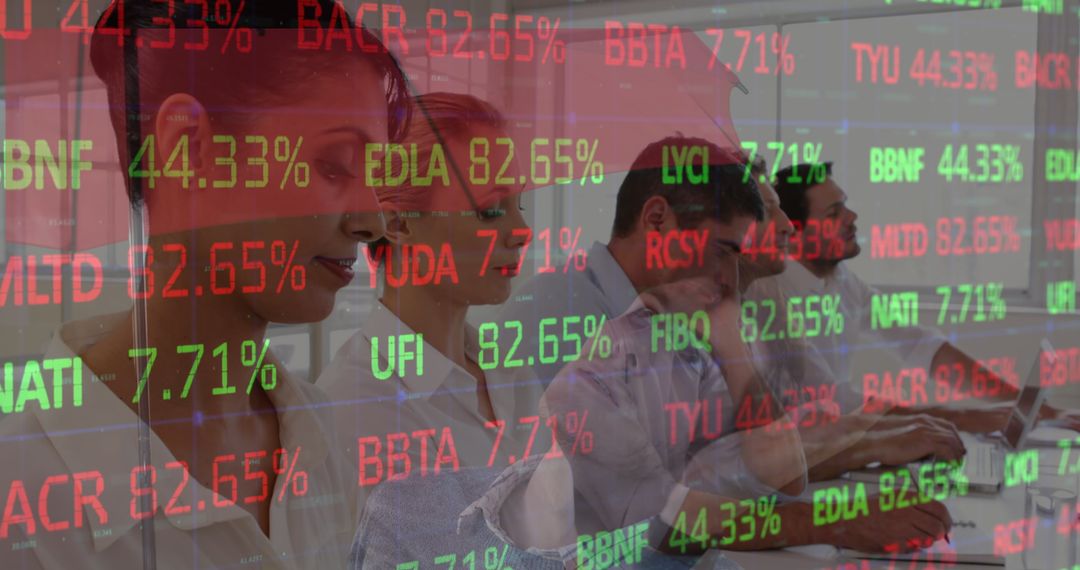Business Team Analyzing Stock Market Data Overlay