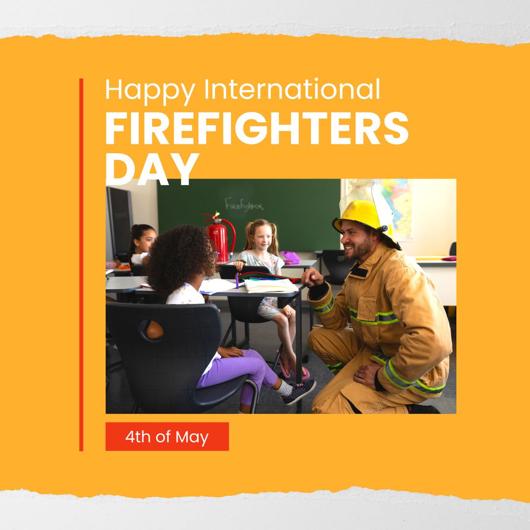 Firefighter Teaching School Children on International Firefighters Day