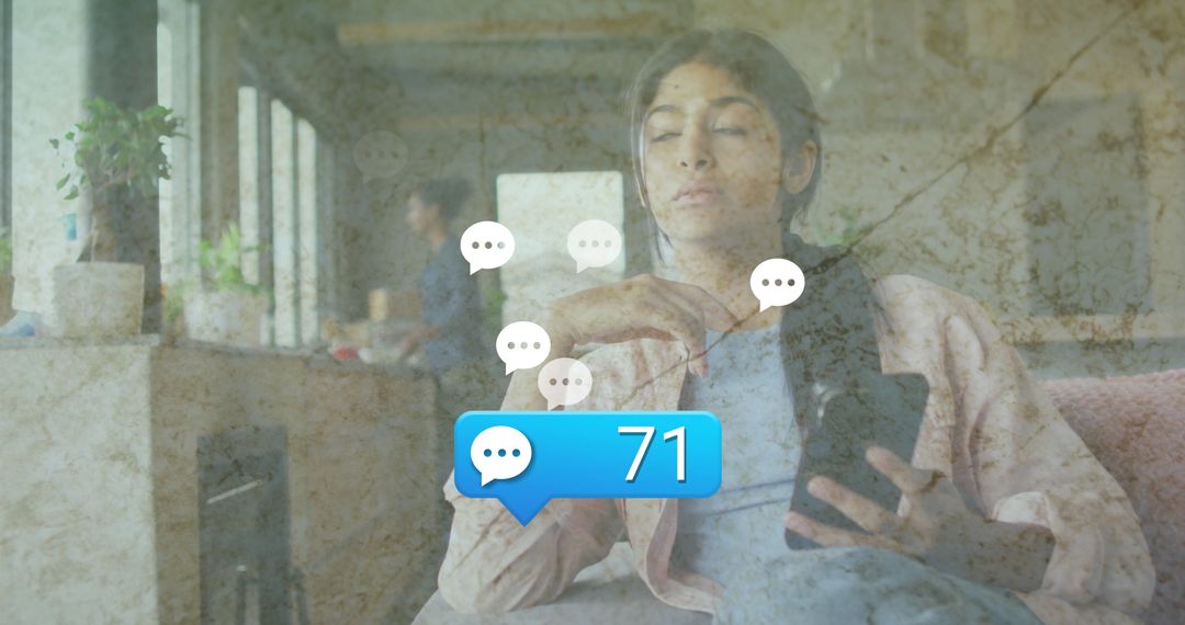 Teenage Girl Messaging on Smartphone, Chat Overload Context