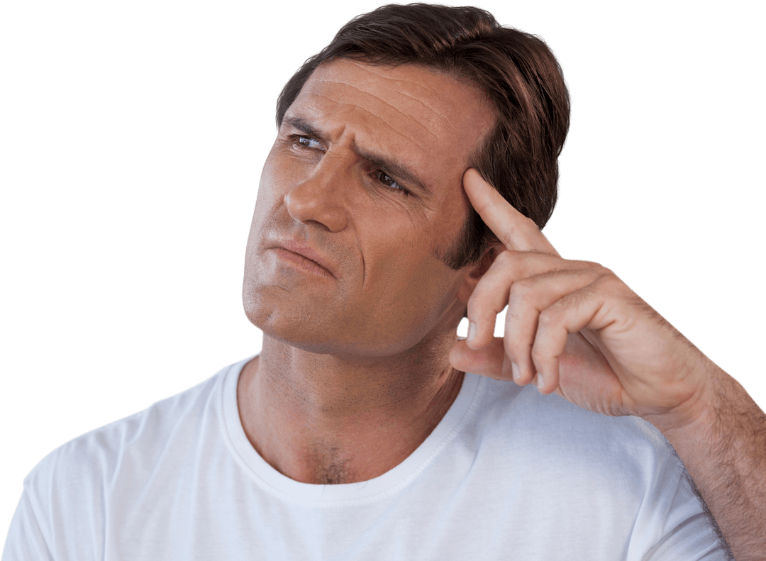 Thoughtful Caucasian Man Pondering on Transparent Background