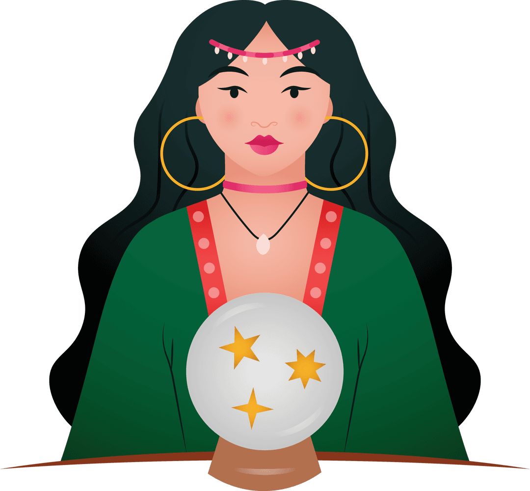 Magical Fairy with Crystal Ball Scene on Transparent Background