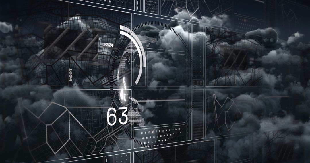 Abstract Digital Globe with Data in Cloudy Backdrop