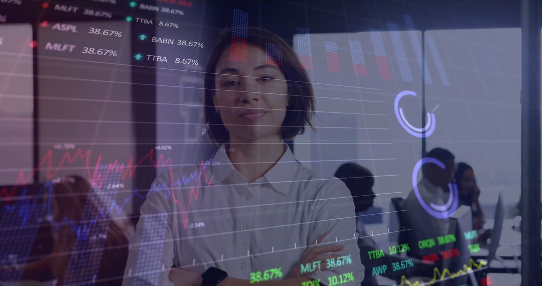 Businesswoman Analyzing Financial Graphs in Modern Office