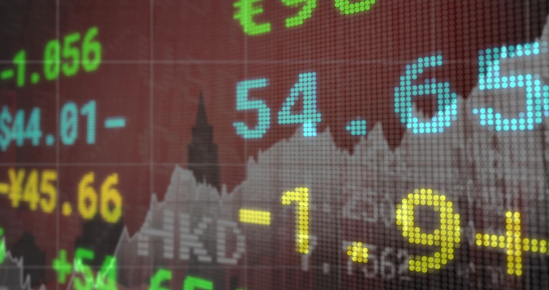 Financial Data Displayed Over Urban Cityscape