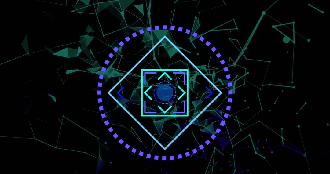 Futuristic Digital Interface with Circular Scope and Floating Shapes