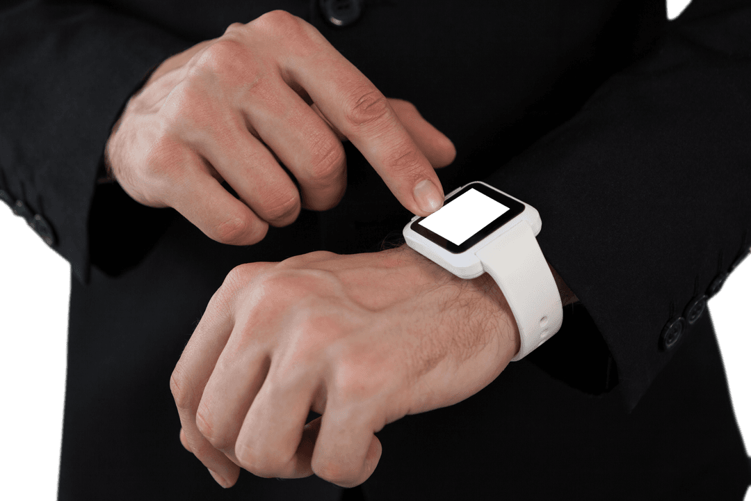 Businessman Interacts with Transparent Smart Watch Technology