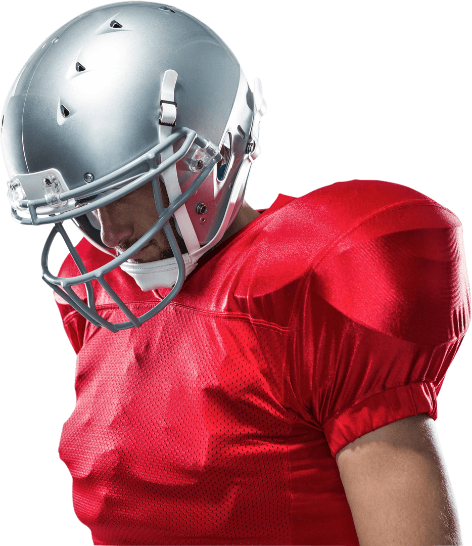 American Football Player in Red Jersey on Transparent Background