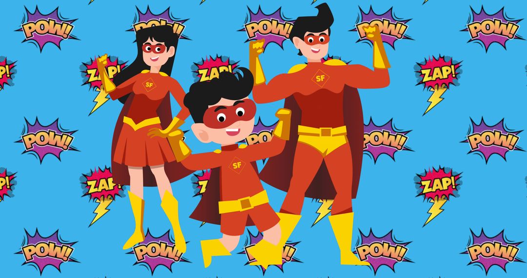 Happy Superhero Family Celebration Illustration