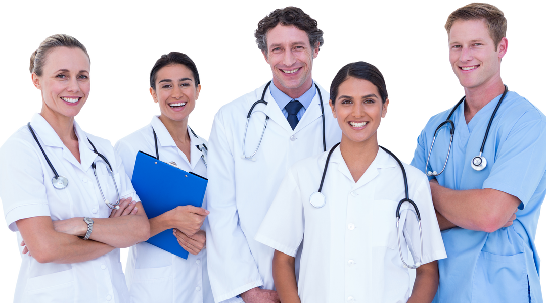 Portrait of Diverse Medical Team in White and Blue Coats on Transparent Background - Download Free Stock Images Pikwizard.com