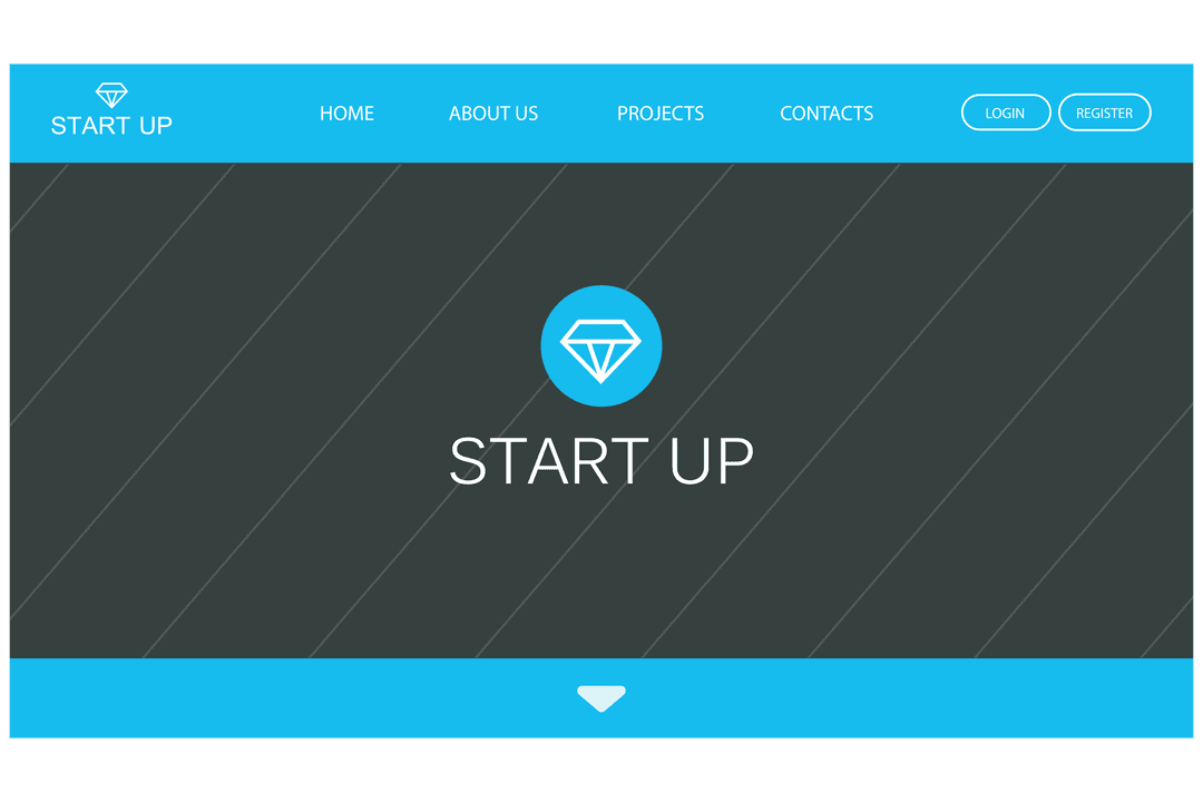 Startup Website Interface with Blue Elements on Transparent Background