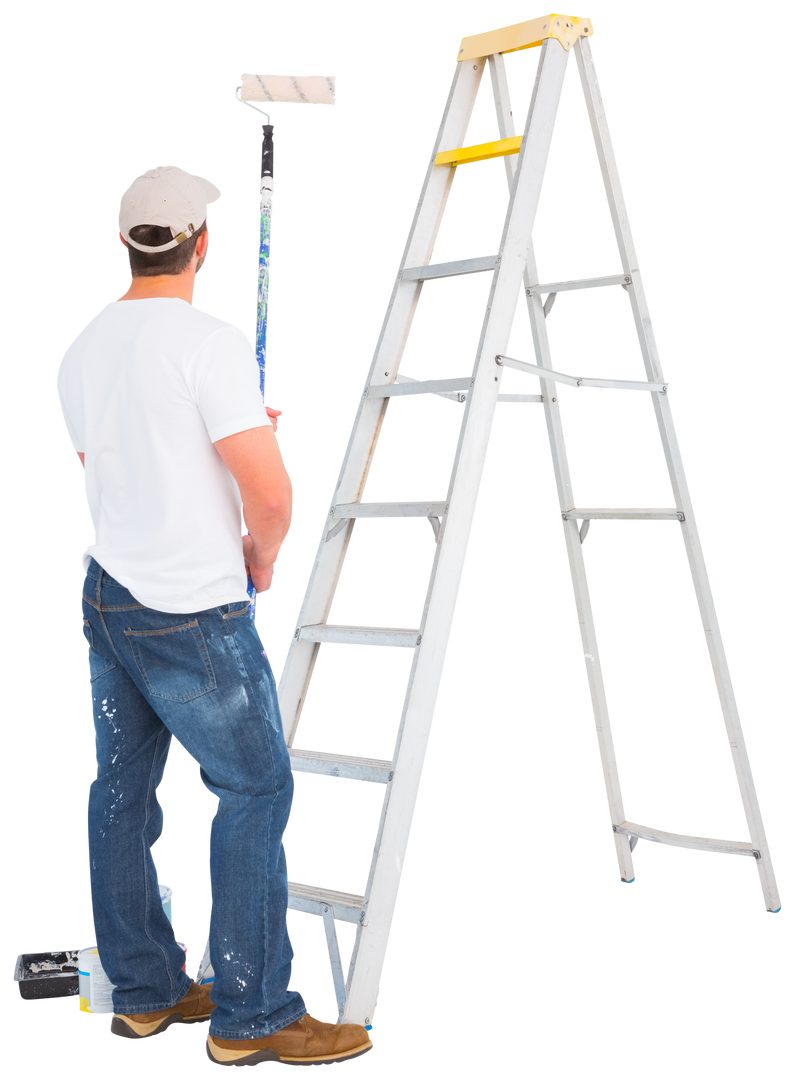 Transparent Handyman Painting with Ladder and Roller - Download Free Stock Images Pikwizard.com