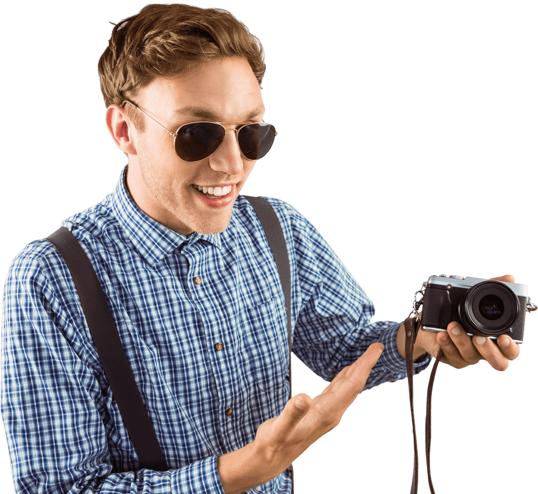 Transparent Hipster with Retro Camera and Sunglasses